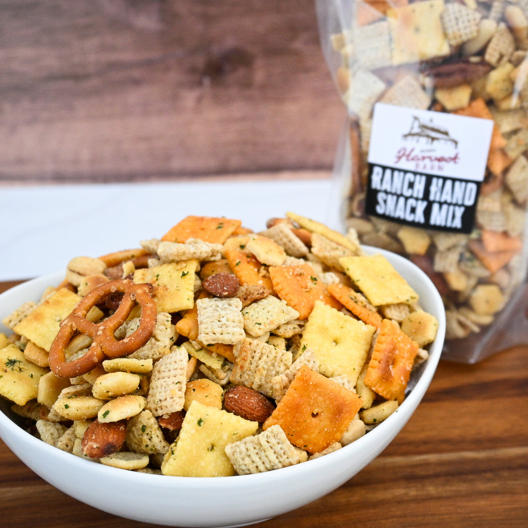 harvest barn ranch hand snack mix in a bowl